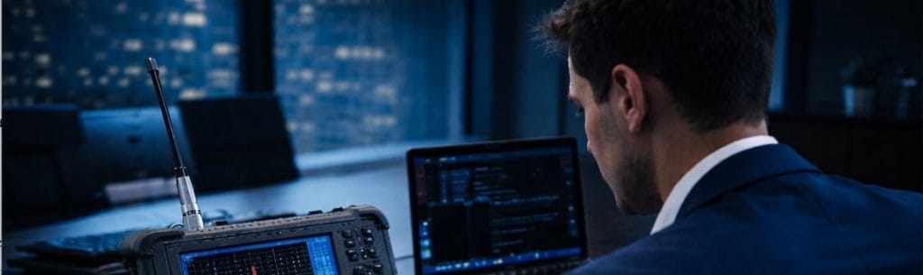 Técnico realizando un barrido electrónico en oficina