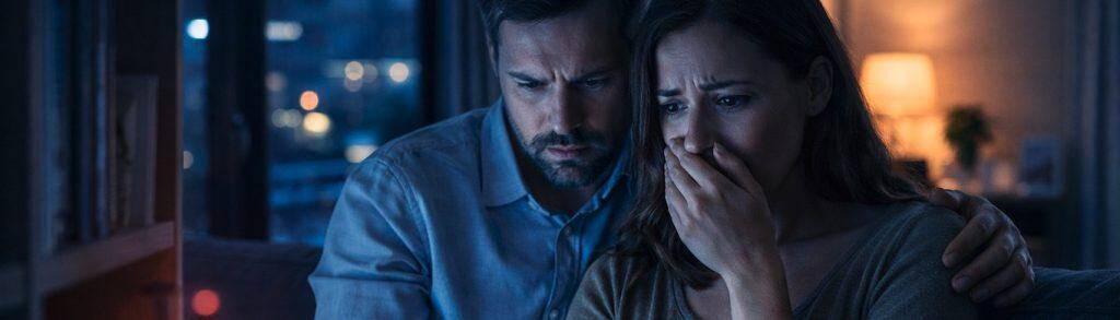 Familia conversando en casa con posible riesgo de espionaje electrónico detectado mediante barrido electrónico TSCM