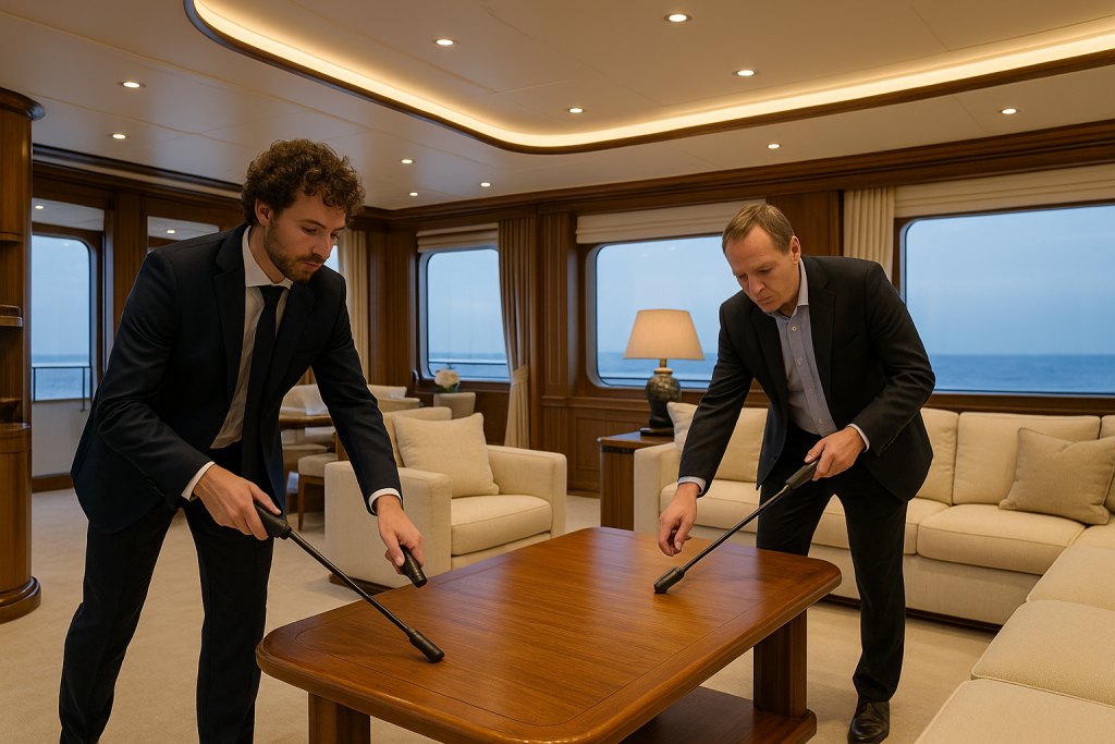 Técnicos de Servinfor haciendo un servicio de detección de micrófonos