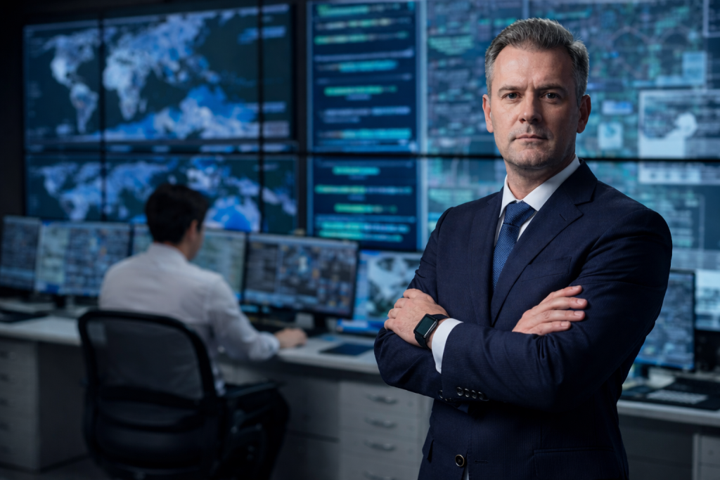 Profesional en ciberseguridad y contraespionaje analizando sistemas para proteger información sensible