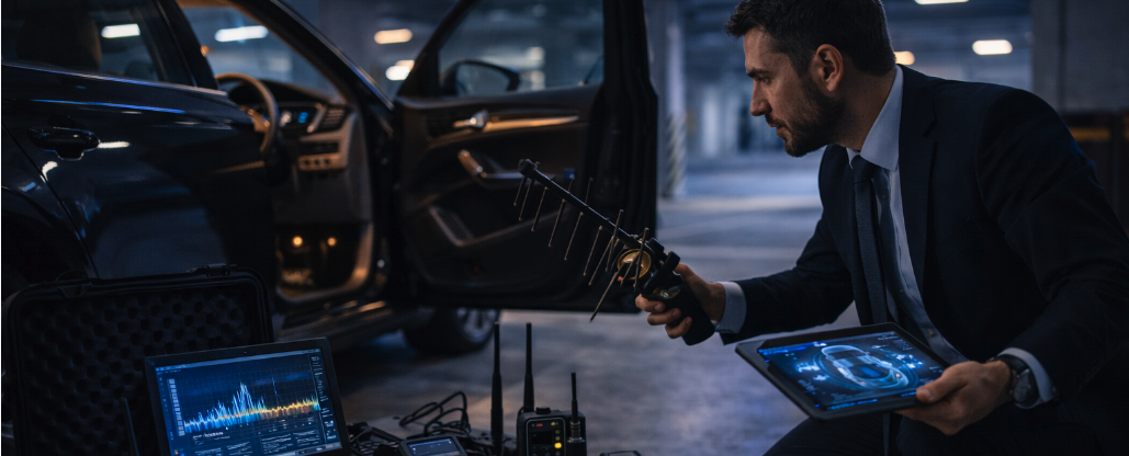 Servicio TSCM de Barridos electrónicos para detectar micrófonos ocultos y GPS en coches