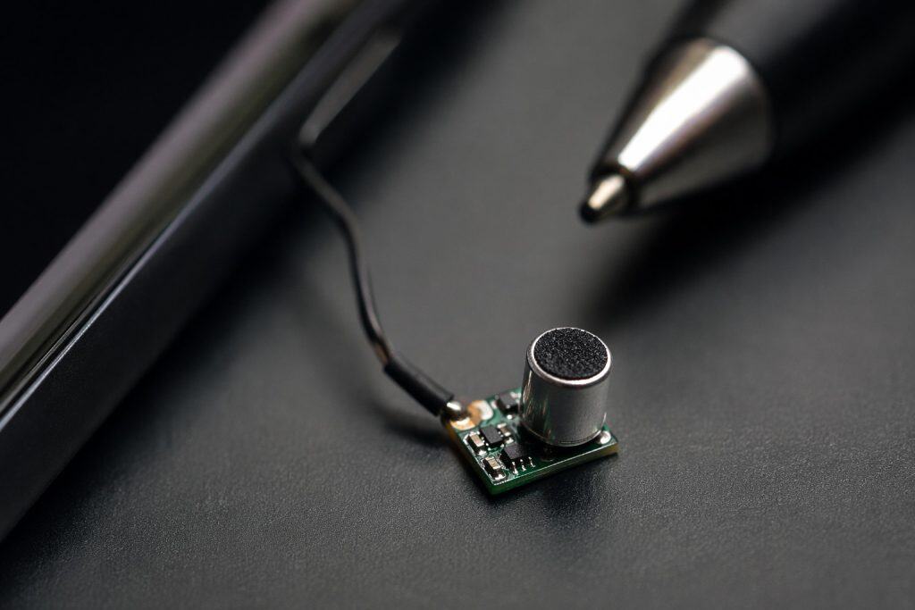 Micrófono oculto instalado en una sala para captar conversaciones sin ser detectado